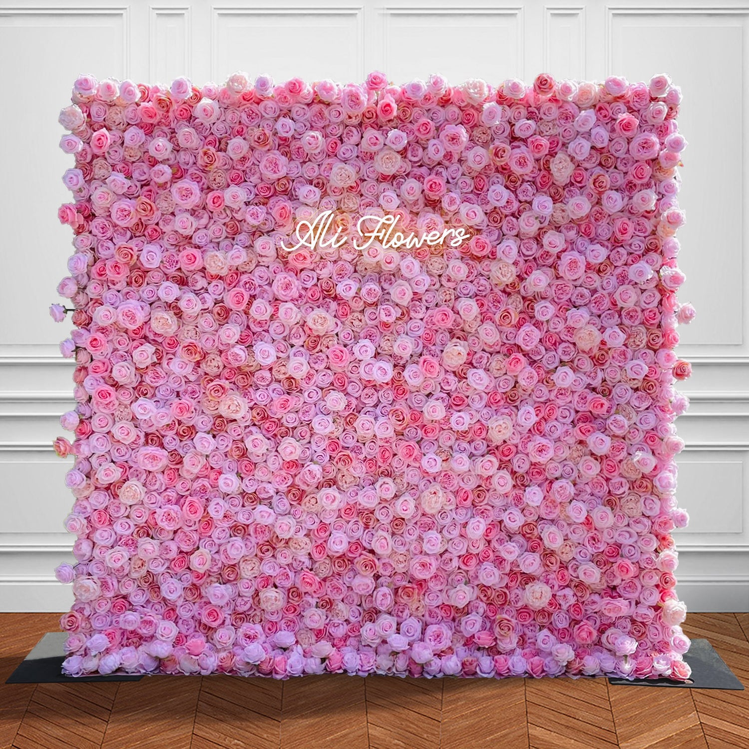Ali Flowers 3D Artificial Silk Roll Up Cloth Flower Row Wall Pink Rose Wedding Backdrop ALFWL007 - Ali Flowers