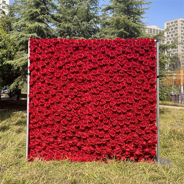 3D Red Rose Fabric Flower Wall for Wedding Layout & Romantic Atmosphere