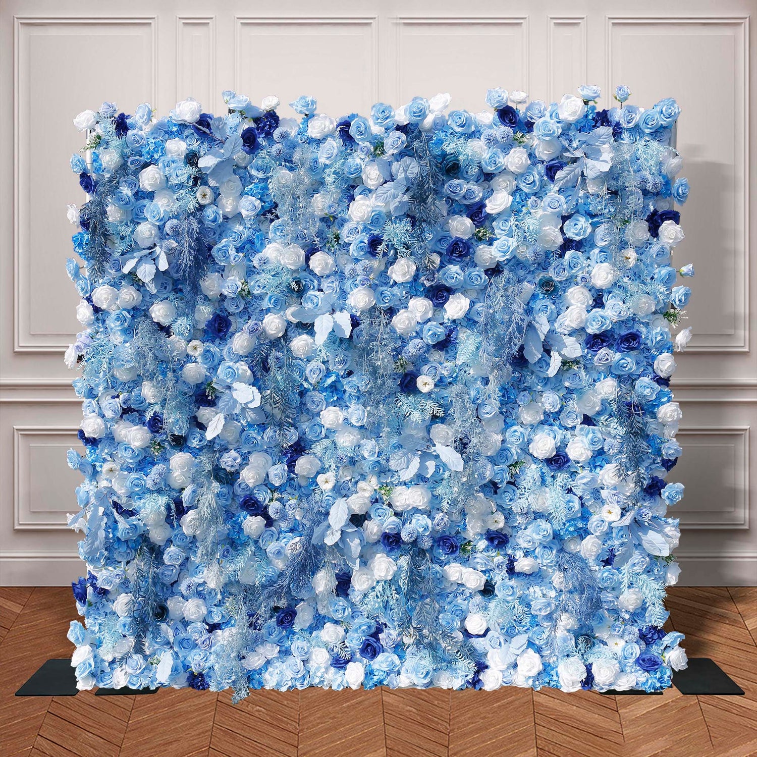 Blue Flowers with White Mist Grass 5D Artificial Floral Wall for Wedding ALFWL034
