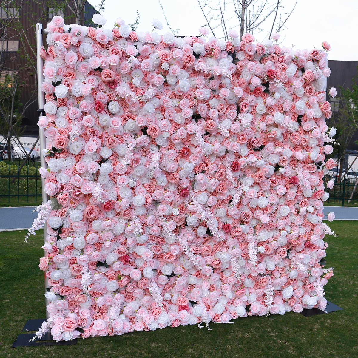 Aliflowers 5D-Pink Rose with Larkspur Wedding Fabric Flower Wall ALFWL096 - Ali Flowers
