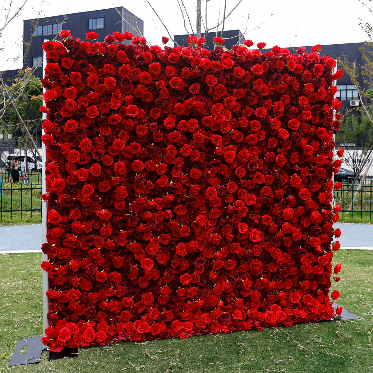Aliflowers 5D Scarlet Red Rose Cloth Rolling Up Flower Wall ALFWL027 - Ali Flowers