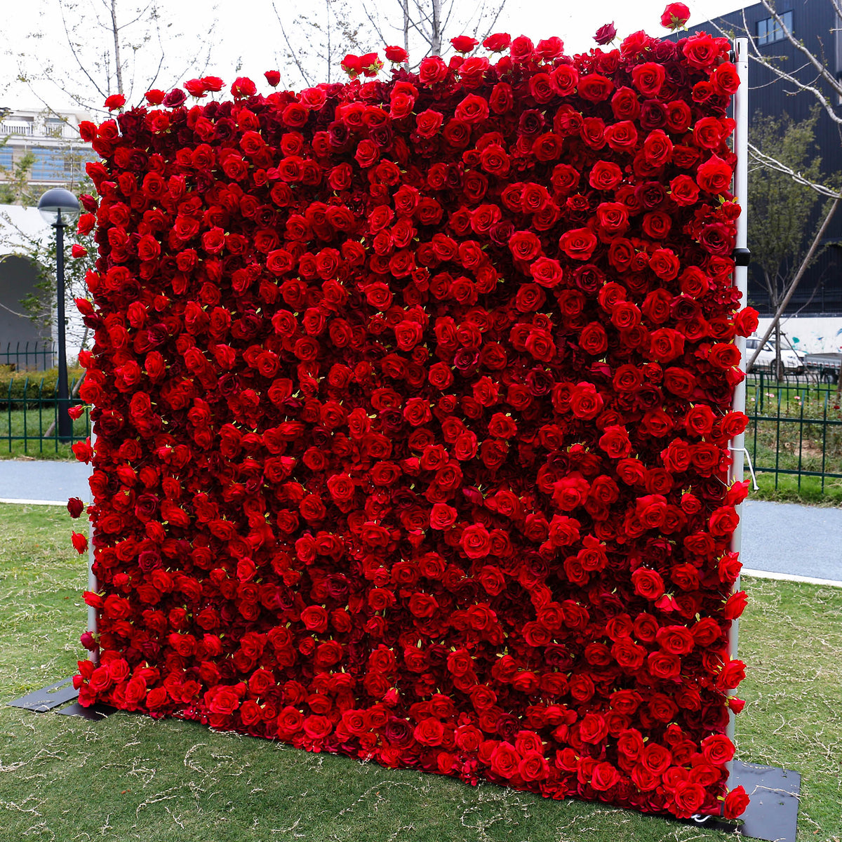 Aliflowers 5D Scarlet Red Rose Cloth Rolling Up Flower Wall ALFWL027 - Ali Flowers