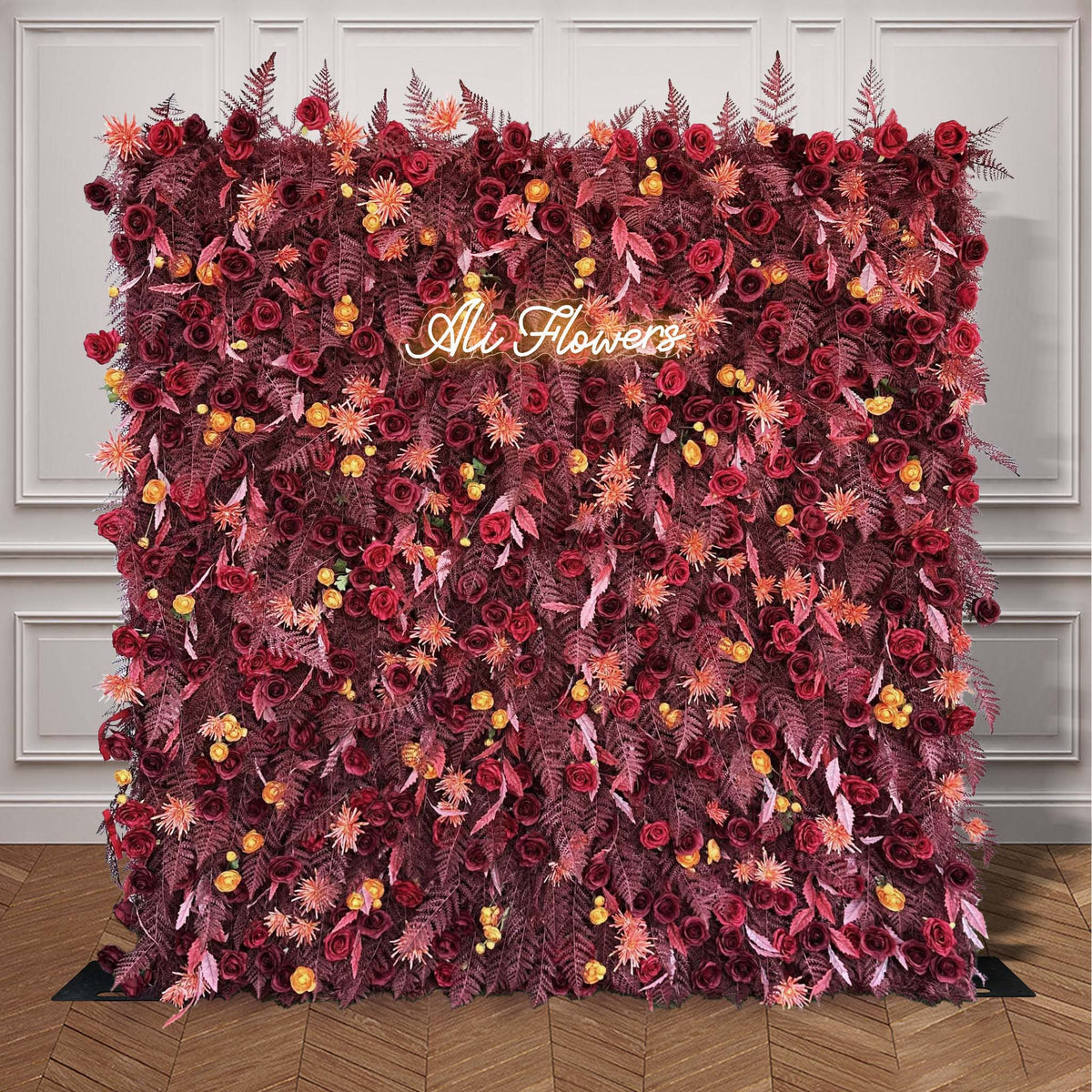 Aliflowers 5D Deep Red Permafrost Rose Wall Roller Fabric Wedding Backdrop ALFWL190