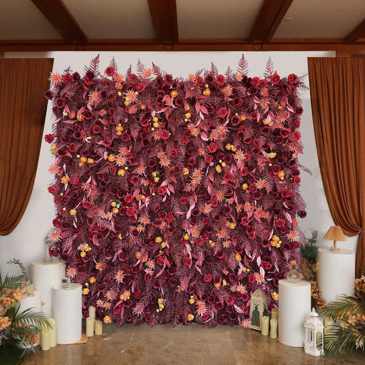 Aliflowers 5D Deep Red Permafrost Rose Wall Roller Fabric Wedding Backdrop ALFWL190