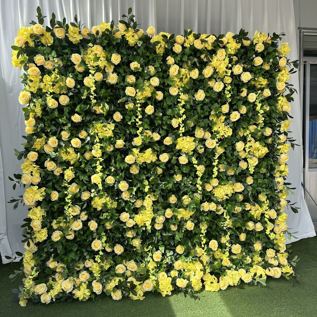 Aliflowers 5D Green Leaf and Yellow Rose Fabric Roller Flower Wall Wedding Party Backdrop