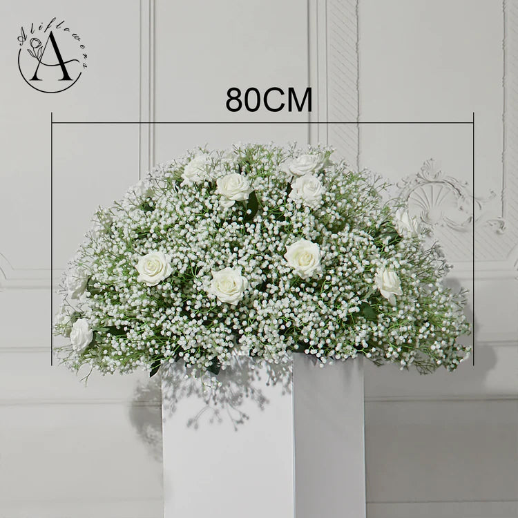 Aliflowers Baby's Breath with White Rose Artificial Flower Runner Ball for Wedding Decor Backdrop Arrangement