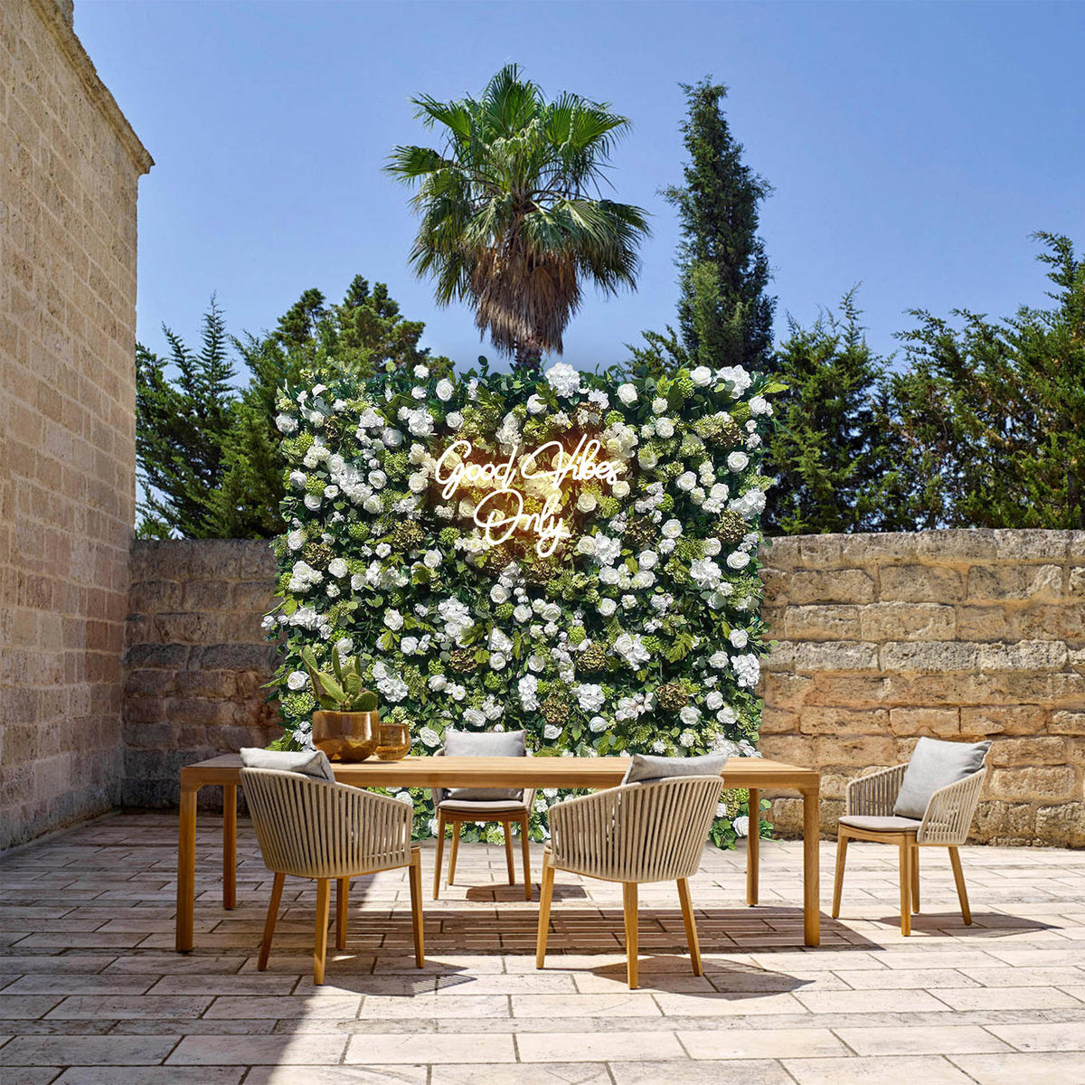 Aliflowers 5D White Rose & Green Leaf Artificial Curtain Flower Wall for Event & Party Backdrop ALFWL185