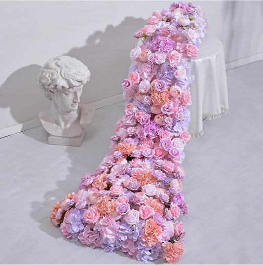 Ali Flower Wedding Event Decoration Artificial Pink Silk Flower Runner APFRW003B