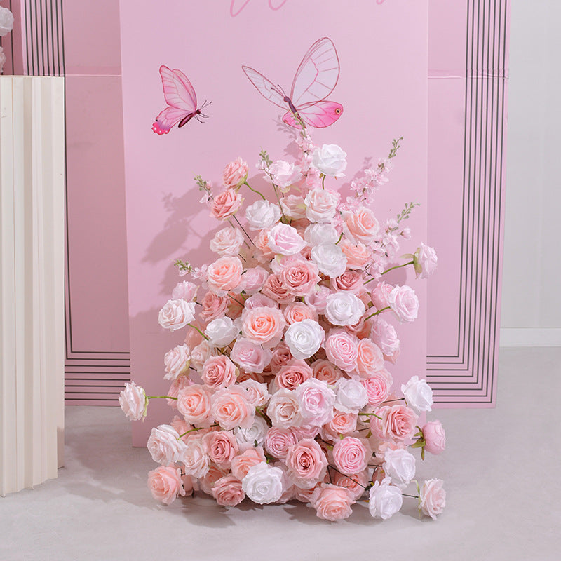 Pink White Rose Wedding Background Arch KT Board Decorative Floor Flower