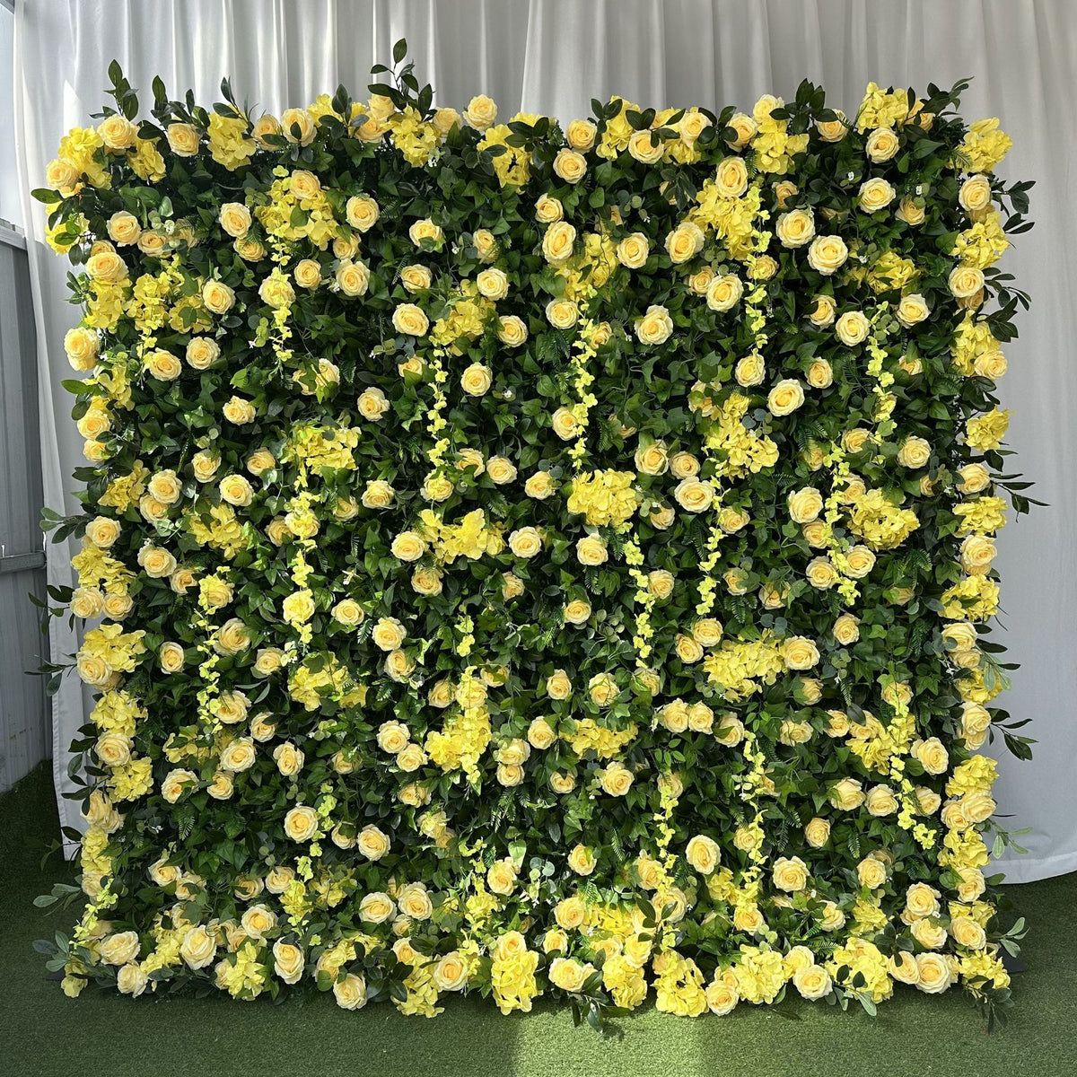 Aliflowers 5D Green Leaf and Yellow Rose Fabric Roller Flower Wall Wedding Party Backdrop