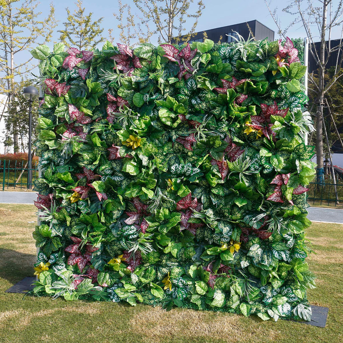 Aliflowers Artificial Tropical Green Wall Backdrop With A Variety Of Leaves For Event And Party Decorations ALFWL146