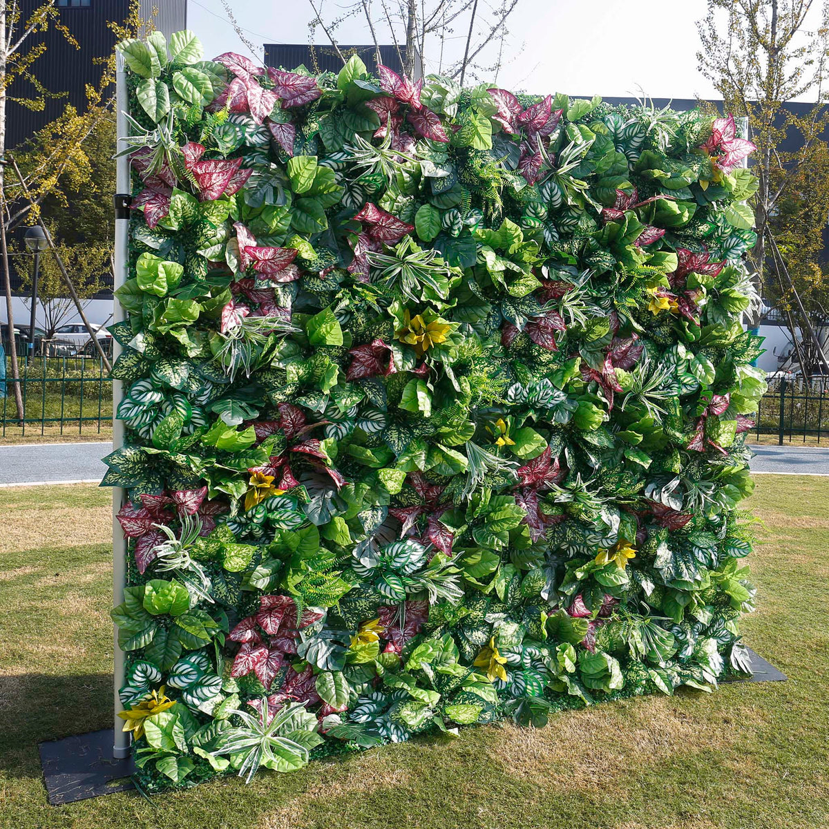 Aliflowers Artificial Tropical Green Wall Backdrop With A Variety Of Leaves For Event And Party Decorations ALFWL146