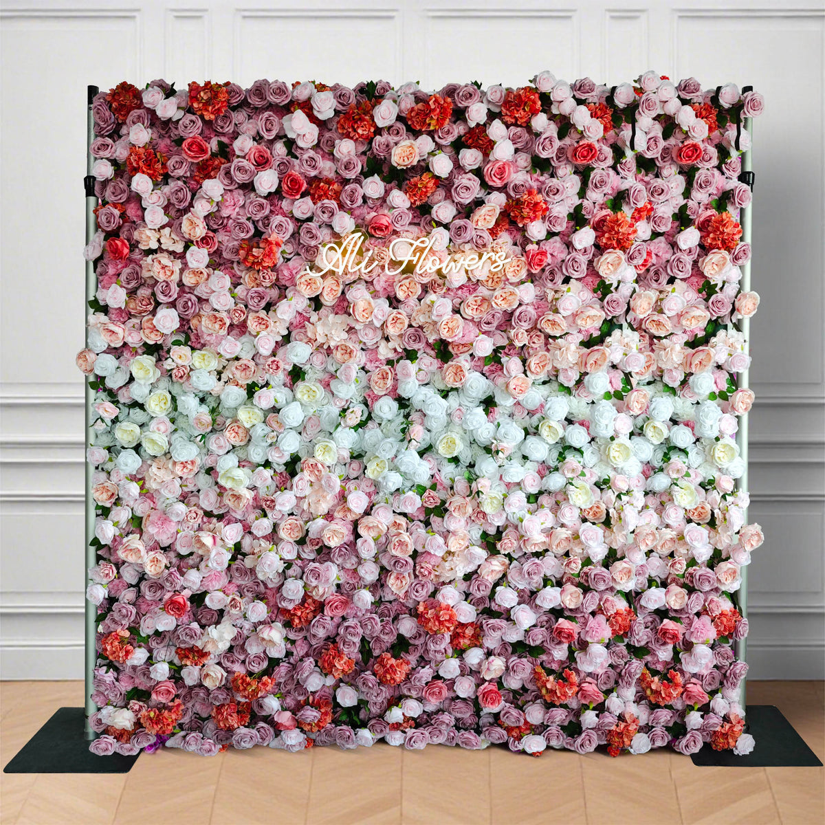 Aliflowers Gradient Rose Artificial Flower Wall Backdrop – Pink White Purple Mix for Wedding & Party Decor