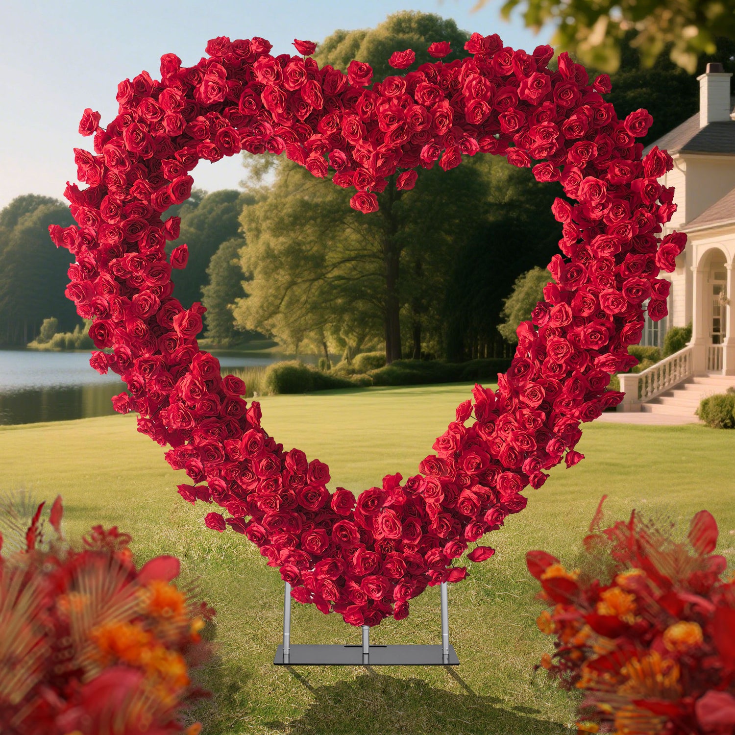 Aliflowers Outdoor Wedding Red Rose Heart-Shaped Arch Background Party Stage Decoration Flower Stand ALFAH013
