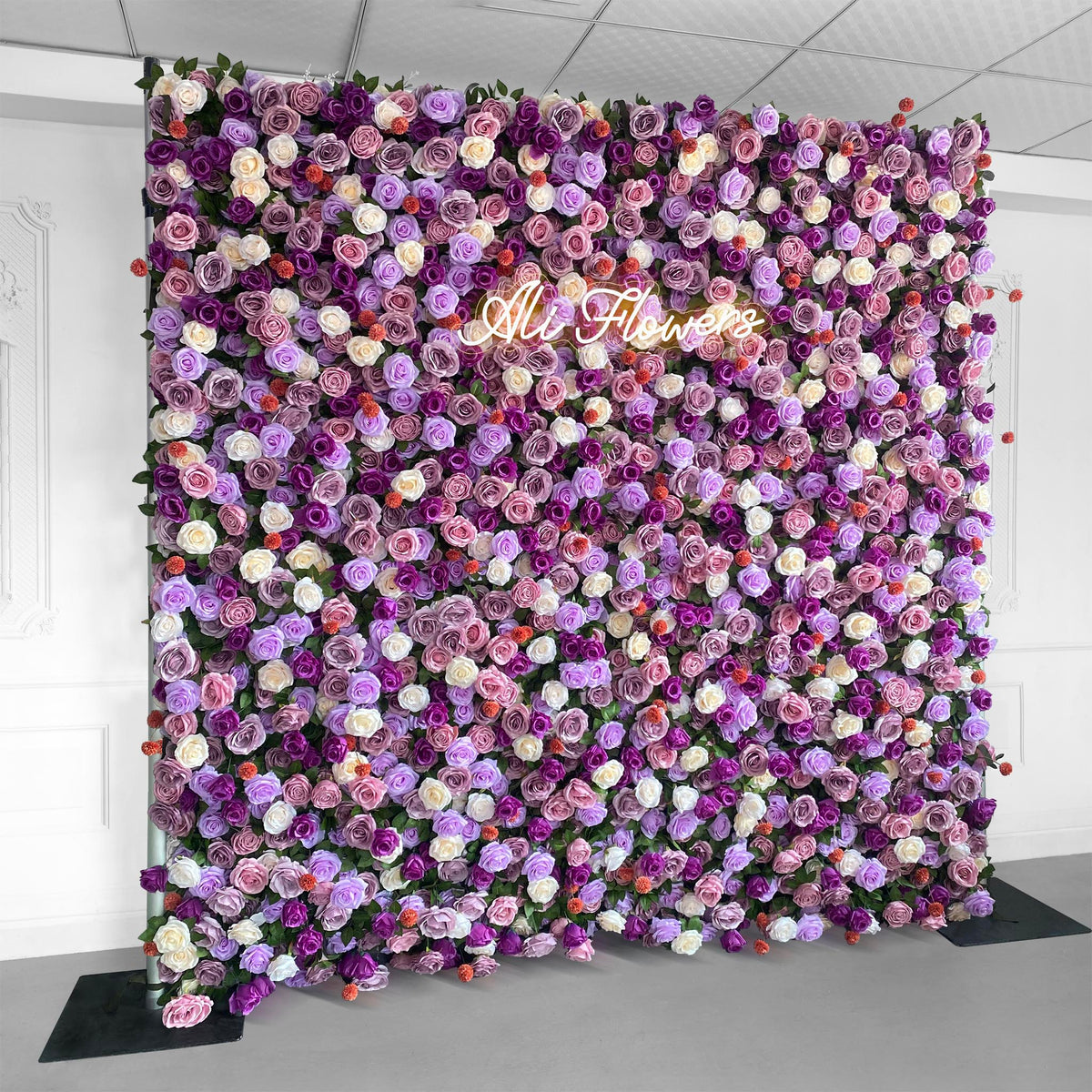 Purple silk rose flower wall backdrop for wedding events parties