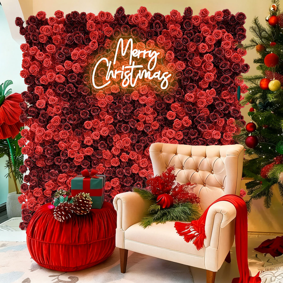 Aliflowers 5D Red Peony Rose Roll Up Curtain Cloth Flower Wall