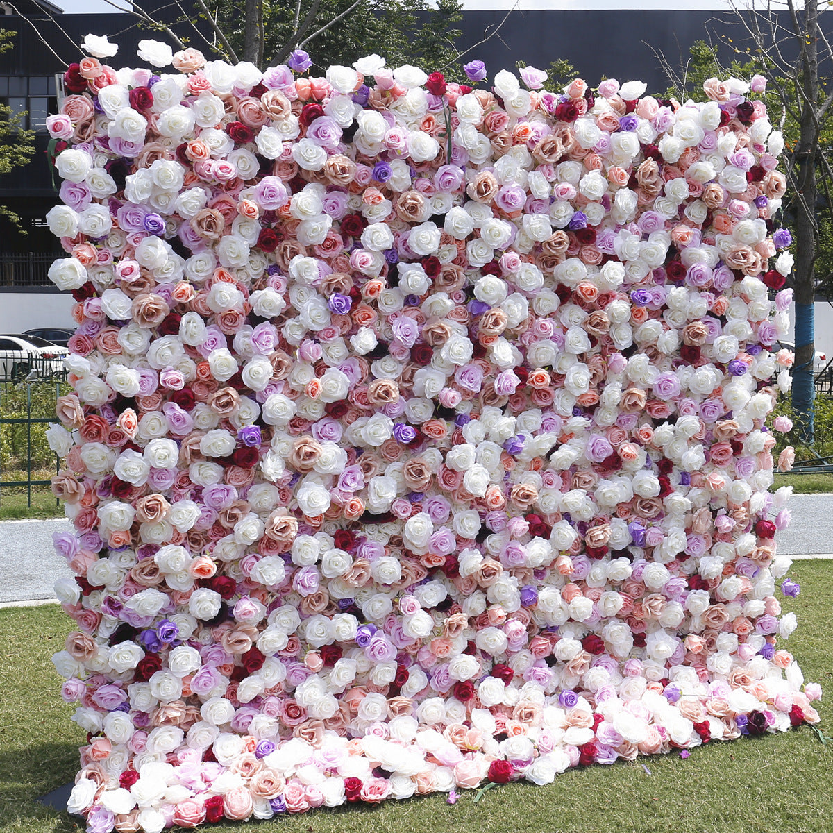 Aliflowers White Purple Rose Flower Wall Backdrop for Event Party Decoration ALFWL182