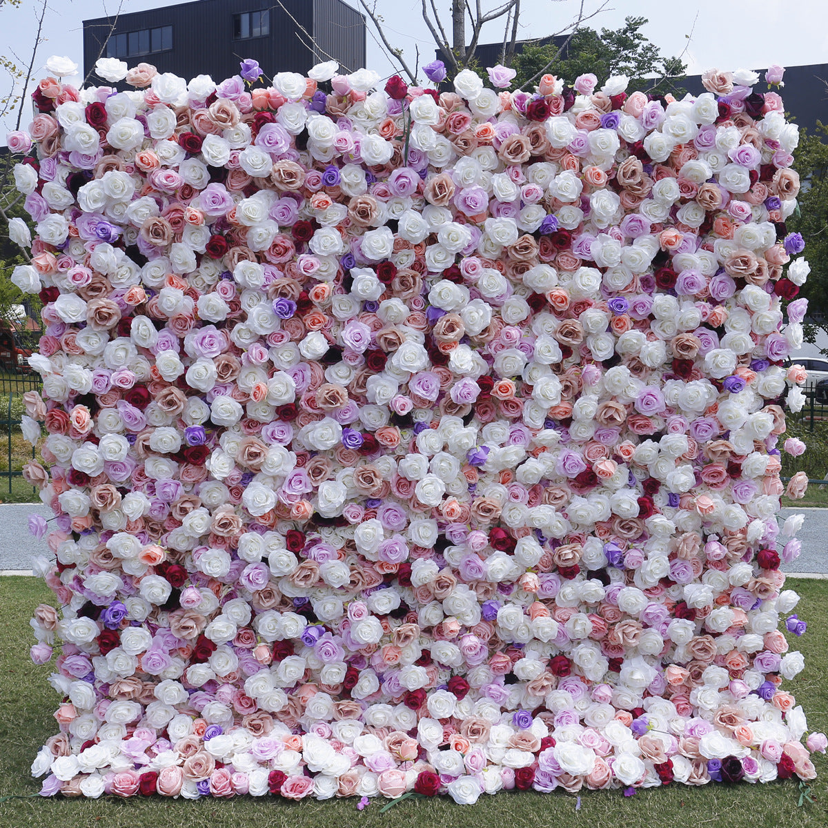 Aliflowers White Purple Rose Flower Wall Backdrop for Event Party Decoration ALFWL182