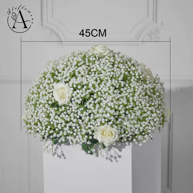 Aliflowers Baby's Breath with White Rose Artificial Flower Runner Ball for Wedding Decor Backdrop Arrangement