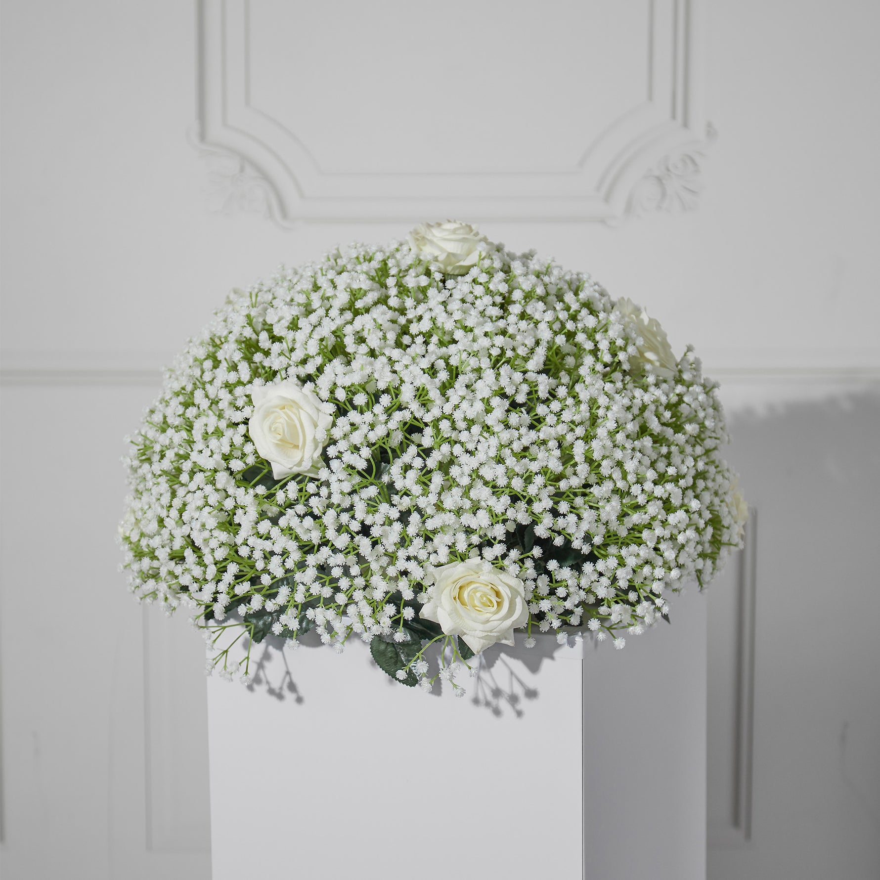 Aliflowers Baby's Breath with White Rose Artificial Flower Runner Ball for Wedding Decor Backdrop Arrangement - Ali Flowers
