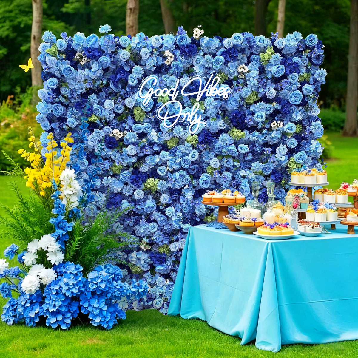 Ali Flowers 5D Artificial Silk Cerulean Sky Rose Flower Wall For Wedding Decoration ALFWL016 - Ali Flowers