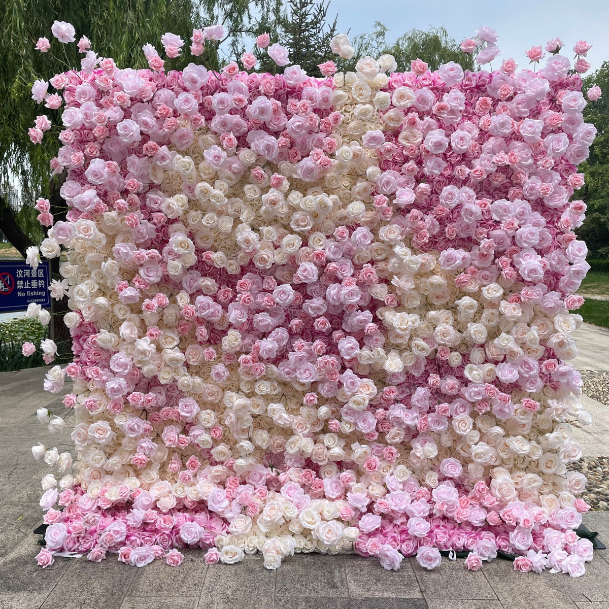 Aliflowers 3D Gradient Pink & Cream Rose Flower Wall Backdrop for Wedding Party Decor ALFWL188