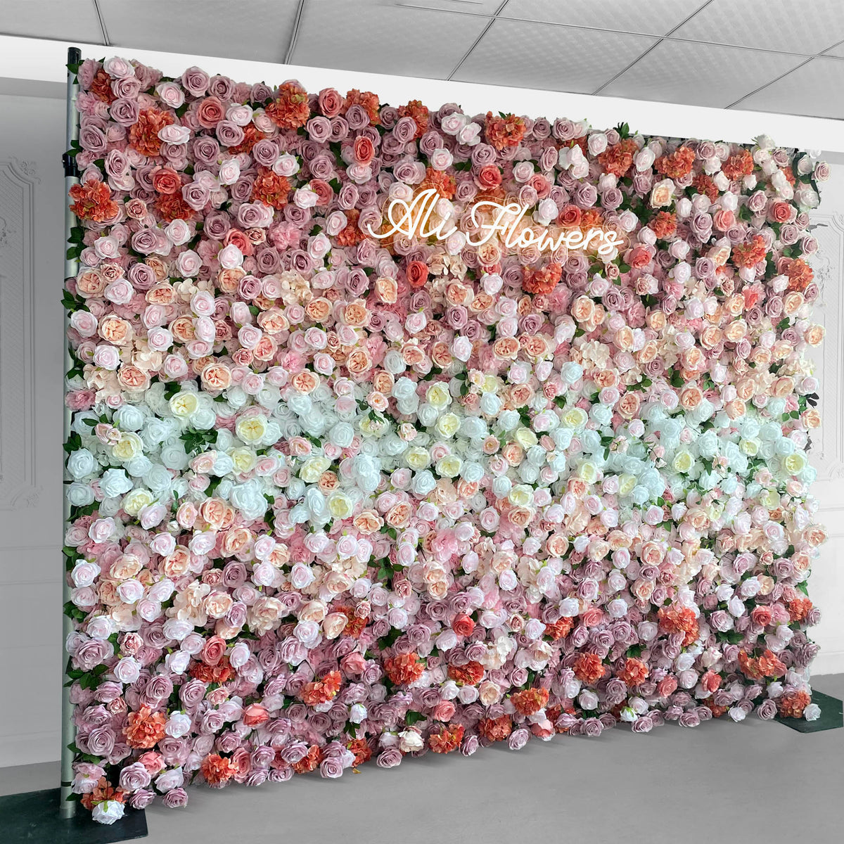 Aliflowers Gradient Rose Artificial Flower Wall Backdrop – Pink White Purple Mix for Wedding & Party Decor