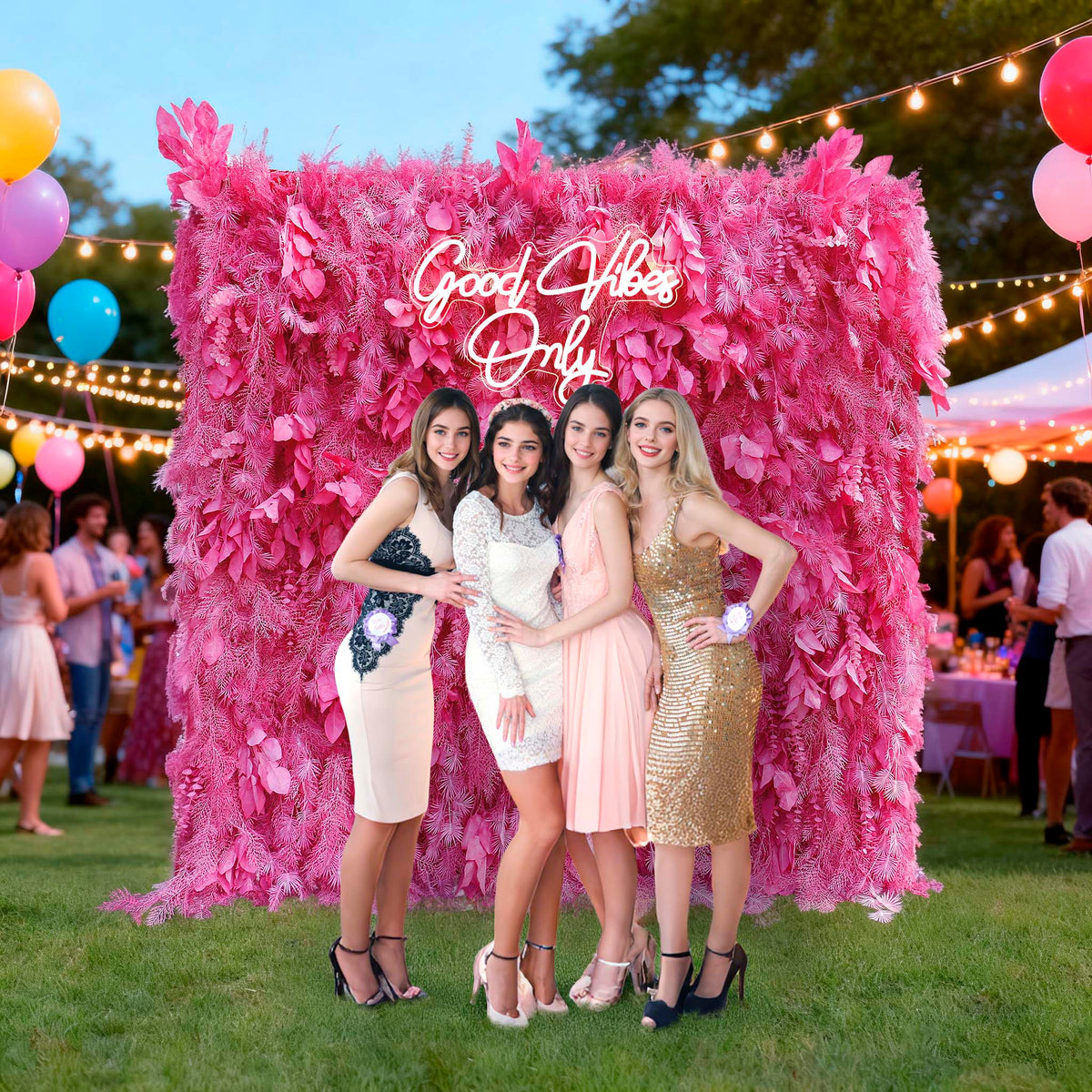 Aliflowers Hot Pink Feathered Leaf Wall – 3D Faux Floral Backdrop for Events & Weddings