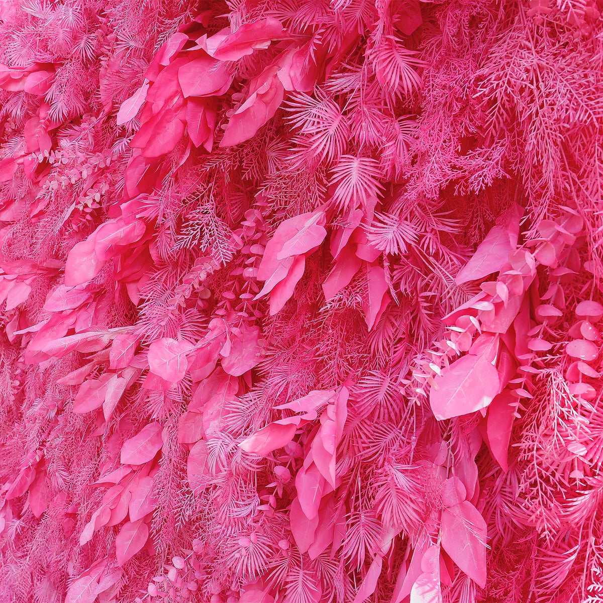Aliflowers Hot Pink Feathered Leaf Wall – 3D Faux Floral Backdrop for Events & Weddings