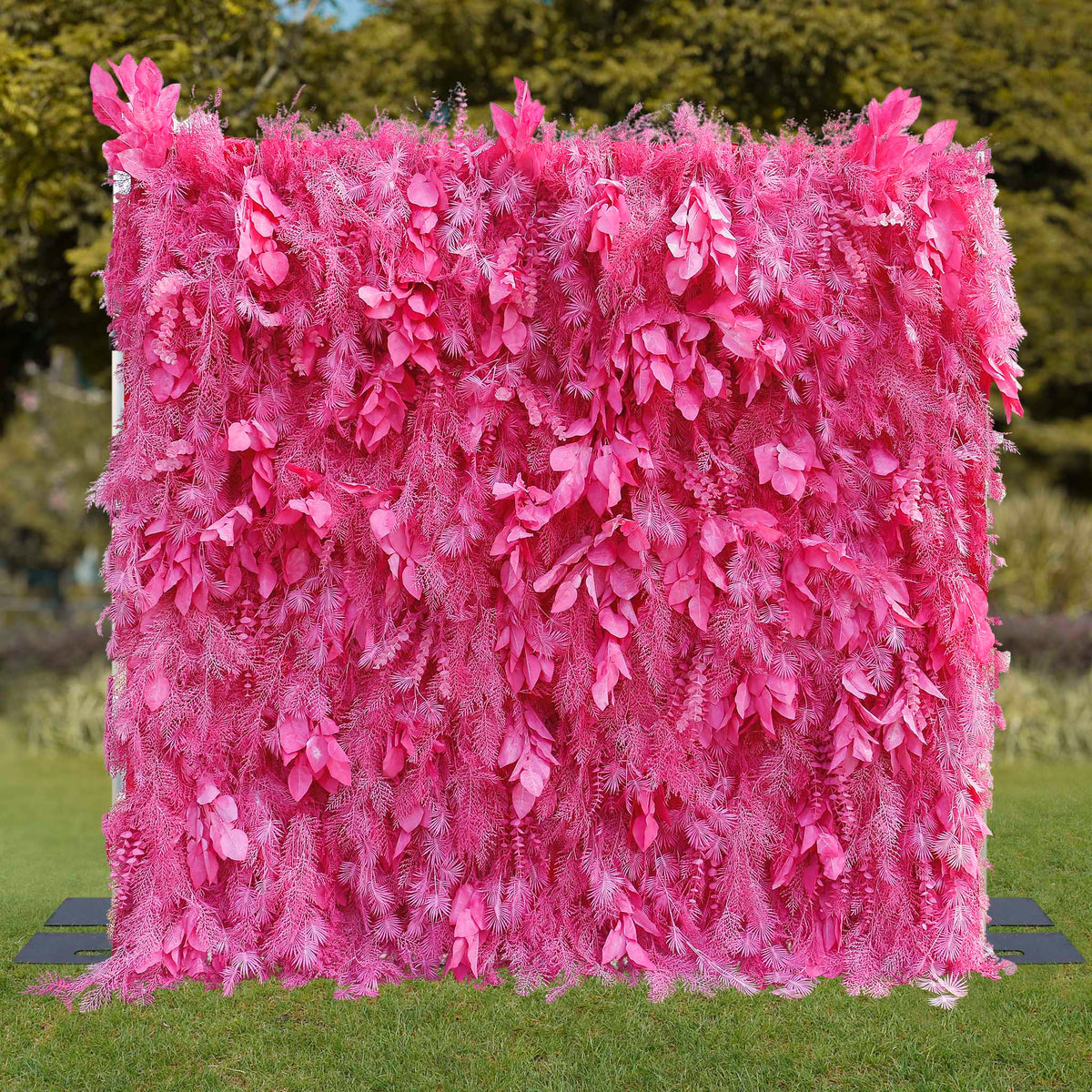 Aliflowers Hot Pink Feathered Leaf Wall – 3D Faux Floral Backdrop for Events & Weddings