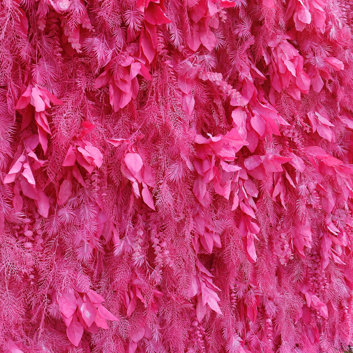 Aliflowers Hot Pink Feathered Leaf Wall – 3D Faux Floral Backdrop for Events & Weddings