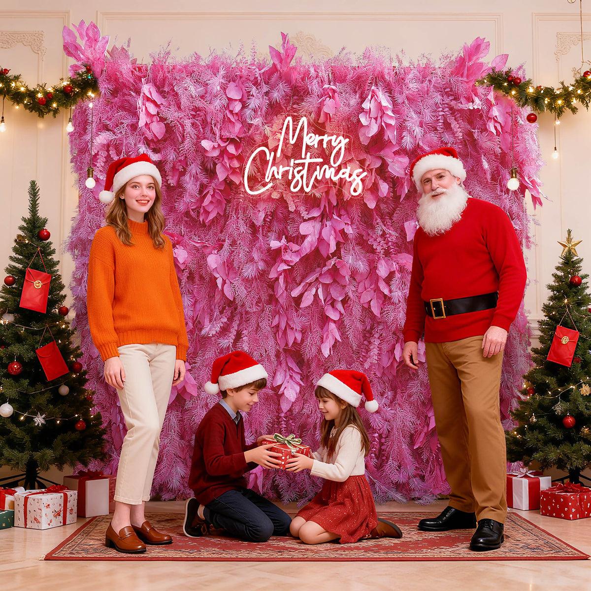 Aliflowers Hot Pink Feathered Leaf Wall – 3D Faux Floral Backdrop for Events & Weddings