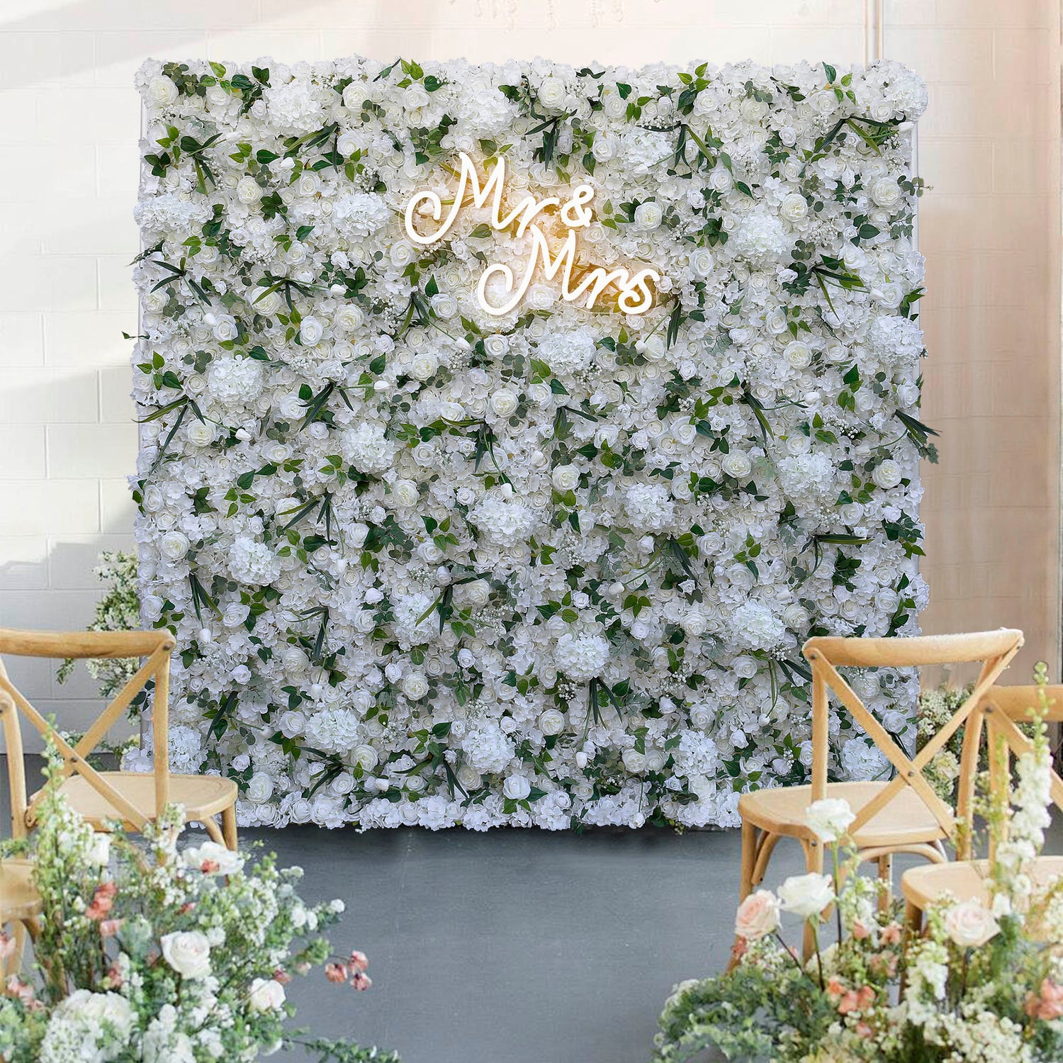 Aliflowers White Dahlia with Plants Flower Wall for Wedding ALFWL076 - Ali Flowers
