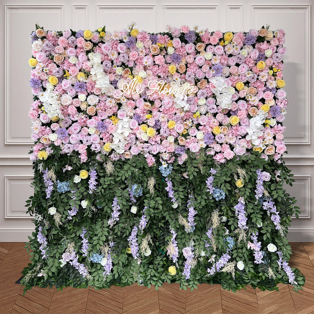 Aliflowers 3D Purple and Pink Rose Curtain Flower Wall Backdrop Wedding Party Decoration ALFWL91