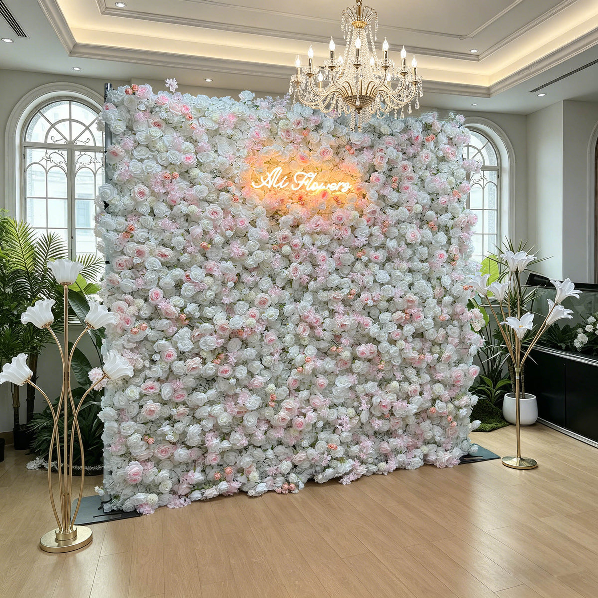 Aliflowers Elegant White and Pink Rose Flower Wall Backdrop for Wedding and Event Decoration - Ali Flowers