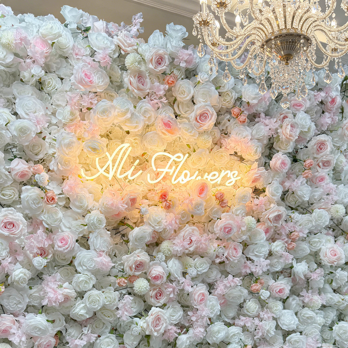 Aliflowers Elegant White and Pink Rose Flower Wall Backdrop for Wedding and Event Decoration - Ali Flowers