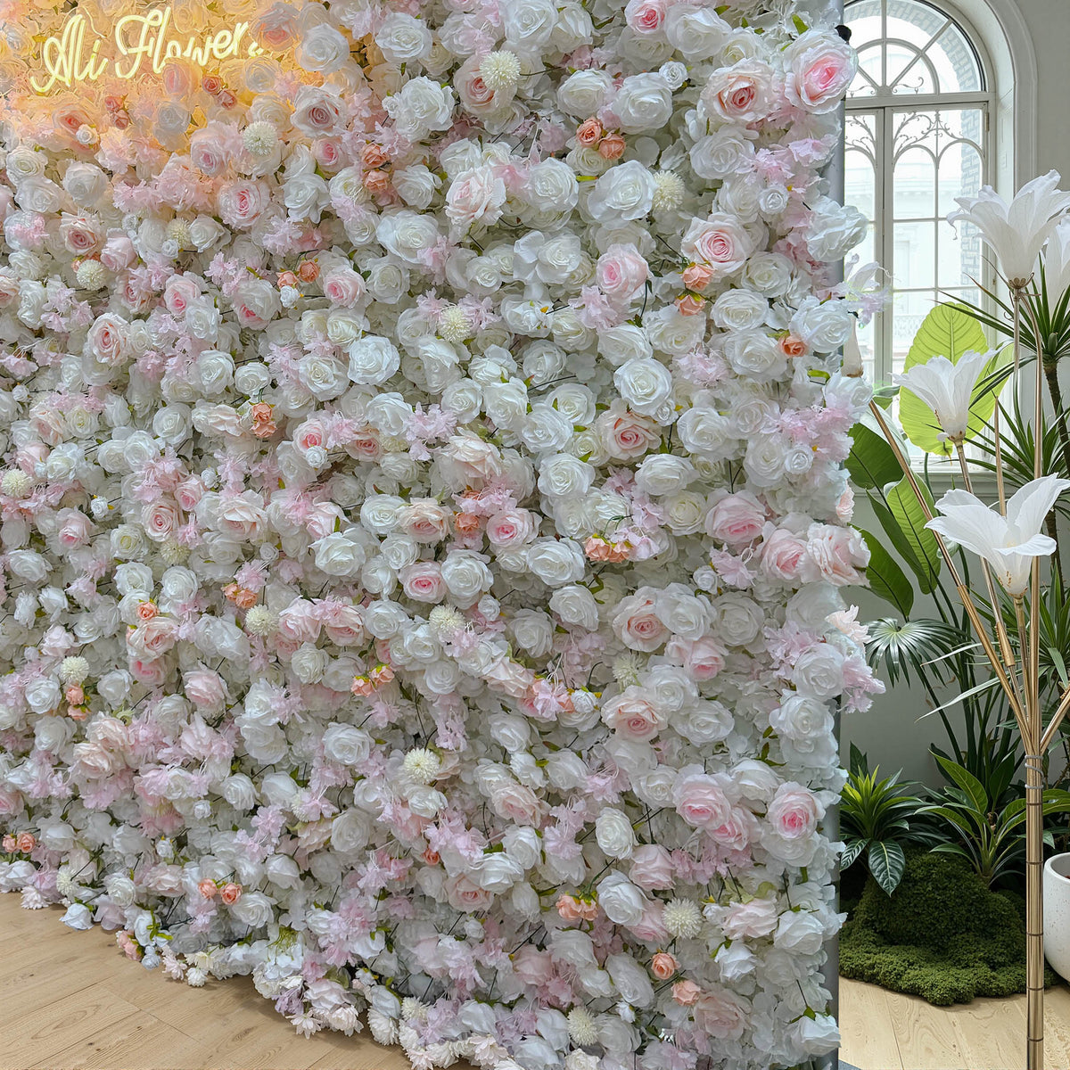 Aliflowers Elegant White and Pink Rose Flower Wall Backdrop for Wedding and Event Decoration - Ali Flowers
