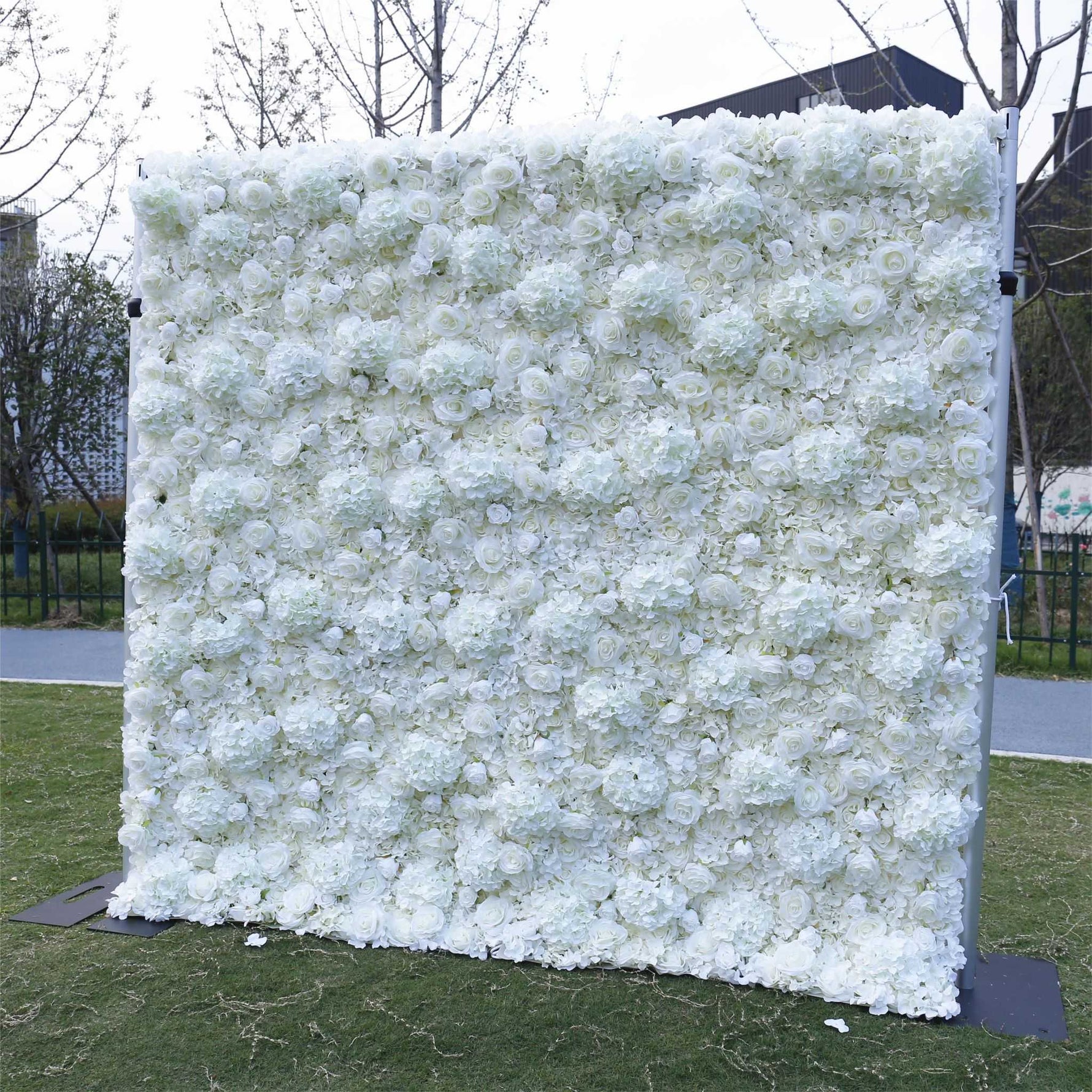 Pure White Hydrangea with rose artificial flowers for wedding backdrop decor ALFWL031 - Ali Flowers