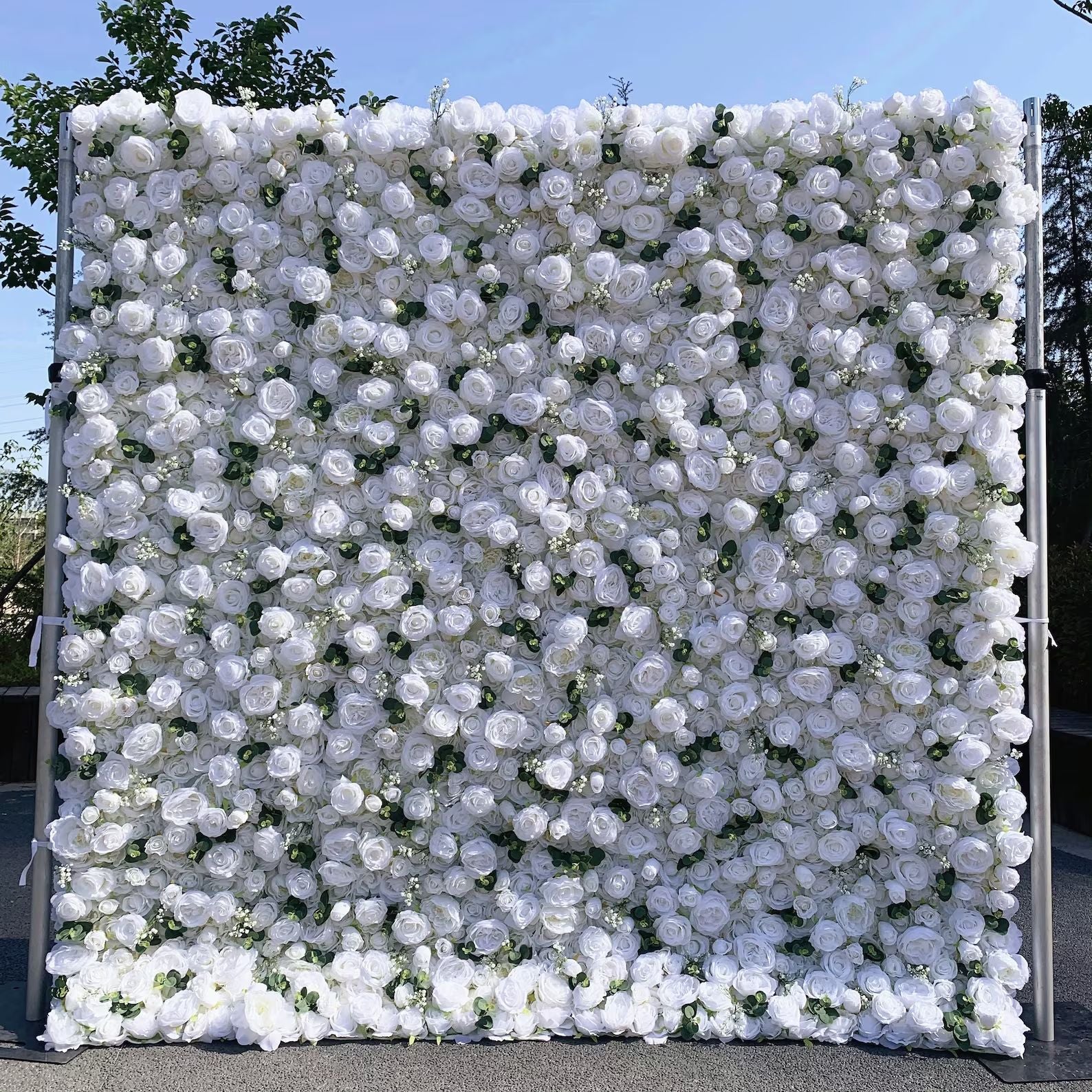 Ali Flowers White Artificial Rose Flower Wall with Simulated Green Plants for Wedding Party Banquet Decoration ALFWL013 - Ali Flowers