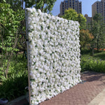 Ali Flowers White Artificial Rose Flower Wall with Simulated Green Plants for Wedding Party Banquet Decoration ALFWL013 - Ali Flowers