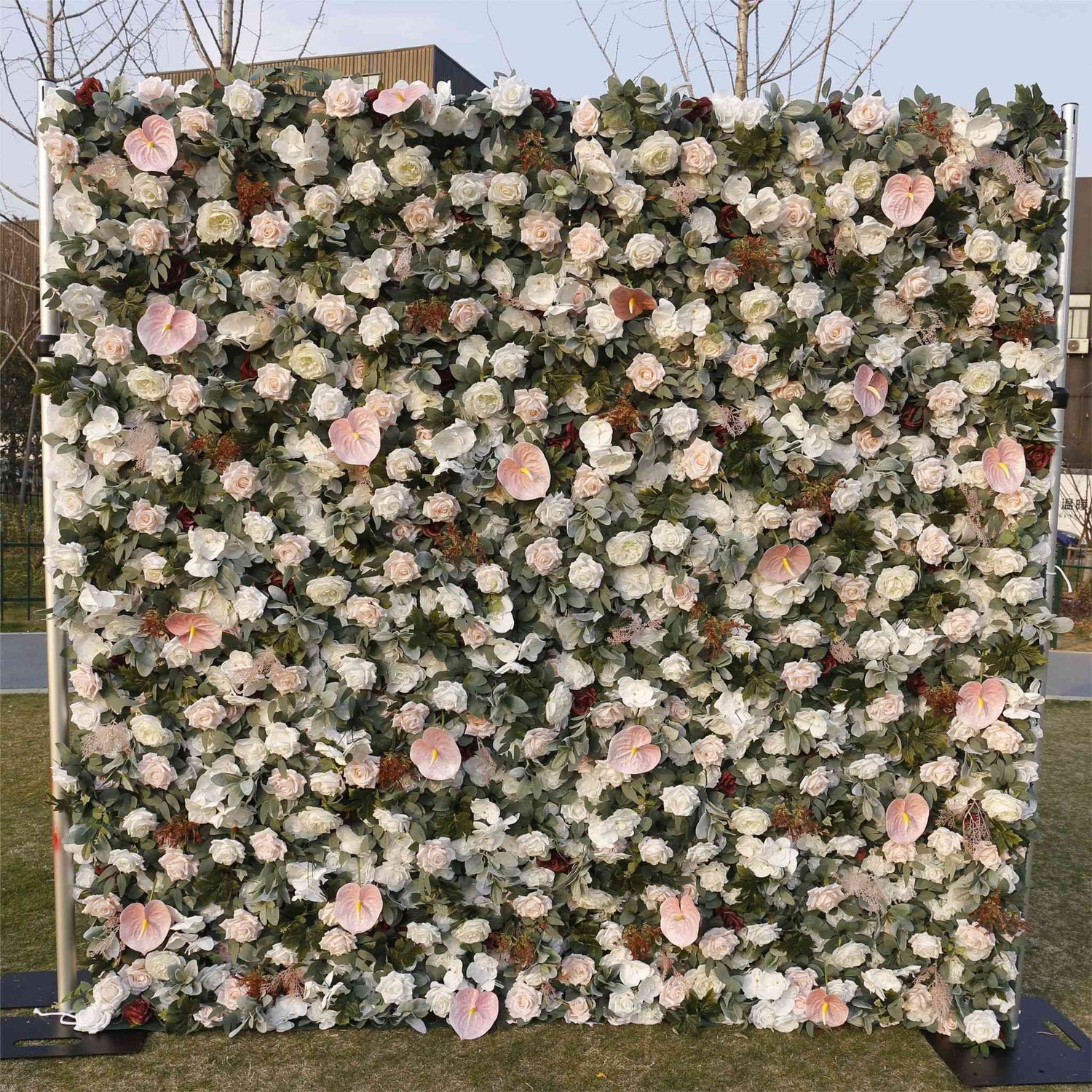 Aliflowers 3D White Rose with Anthurium Wedding Artificial Floral Wall ALFWL093 - Ali Flowers