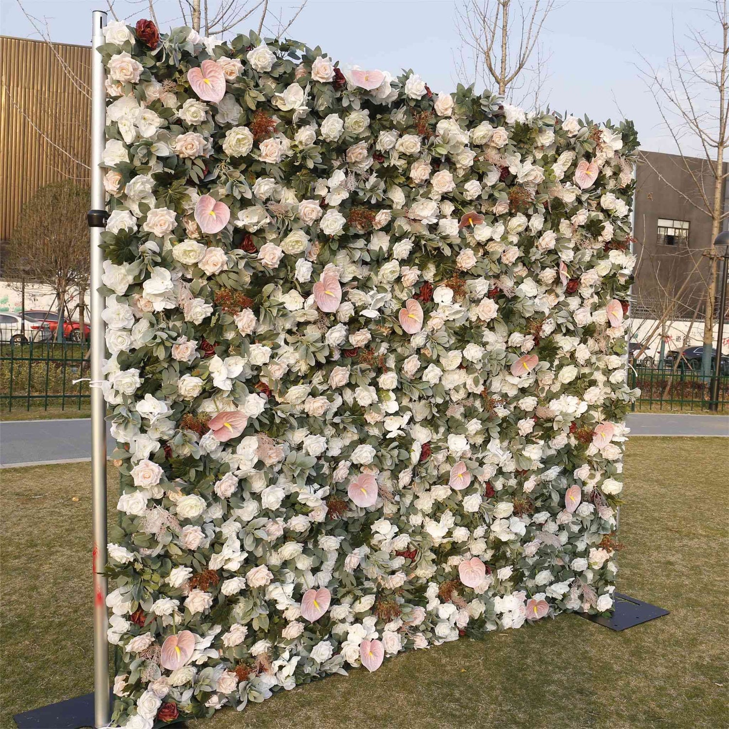 Aliflowers 3D White Rose with Anthurium Wedding Artificial Floral Wall ALFWL093 - Ali Flowers