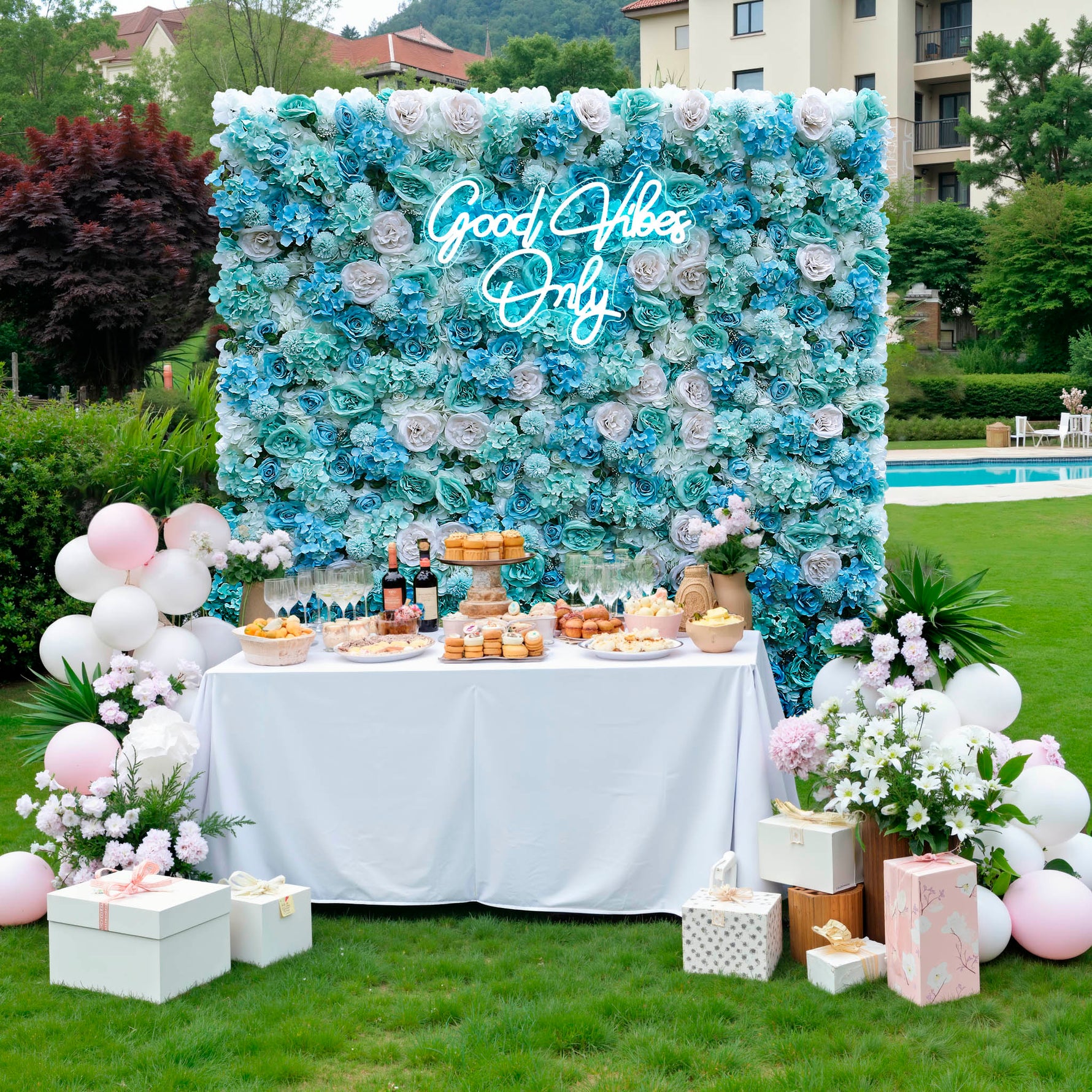 Aliflowers 3D Aqua Hydrangea with Rose for Wedding Reception Event Party ALFWL100