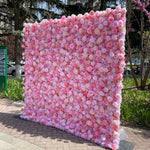 Ali Flowers 3D Artificial Silk Roll Up Cloth Flower Row Wall Pink Rose Wedding Backdrop ALFWL007 - Ali Flowers