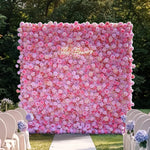 Ali Flowers 3D Artificial Silk Roll Up Cloth Flower Row Wall Pink Rose Wedding Backdrop ALFWL007 - Ali Flowers