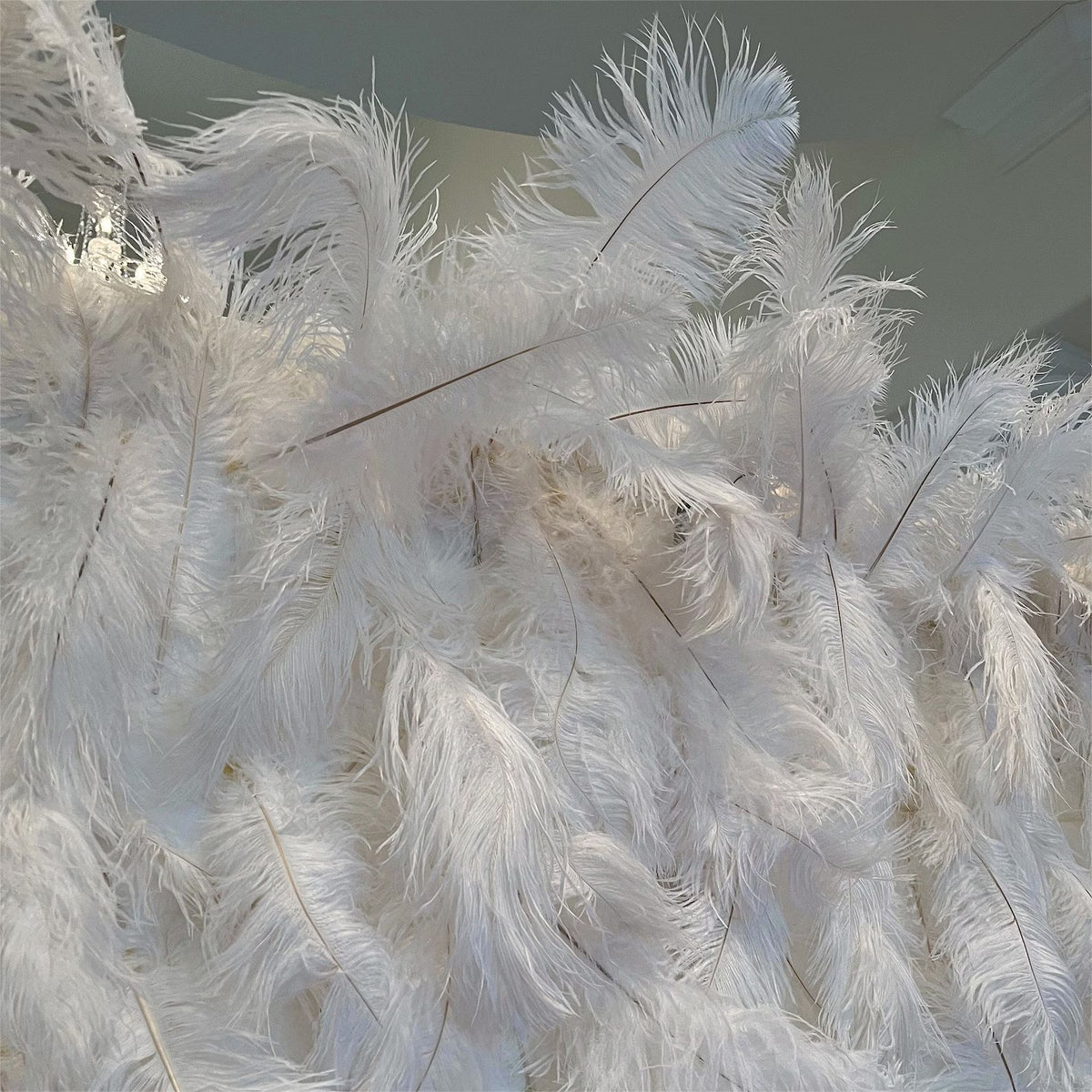 White Feather Wall Backdrop Wedding Decoration Roll Up Cloth White Ostrich Feather Wall ALFWL008 - Ali Flowers