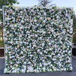 Ali Flowers Luxury White Rose Silk Leaves Flower Wall Artificial 3D Flower Wall Backdrop Roll Up Cloth ALFWL010 - Ali Flowers