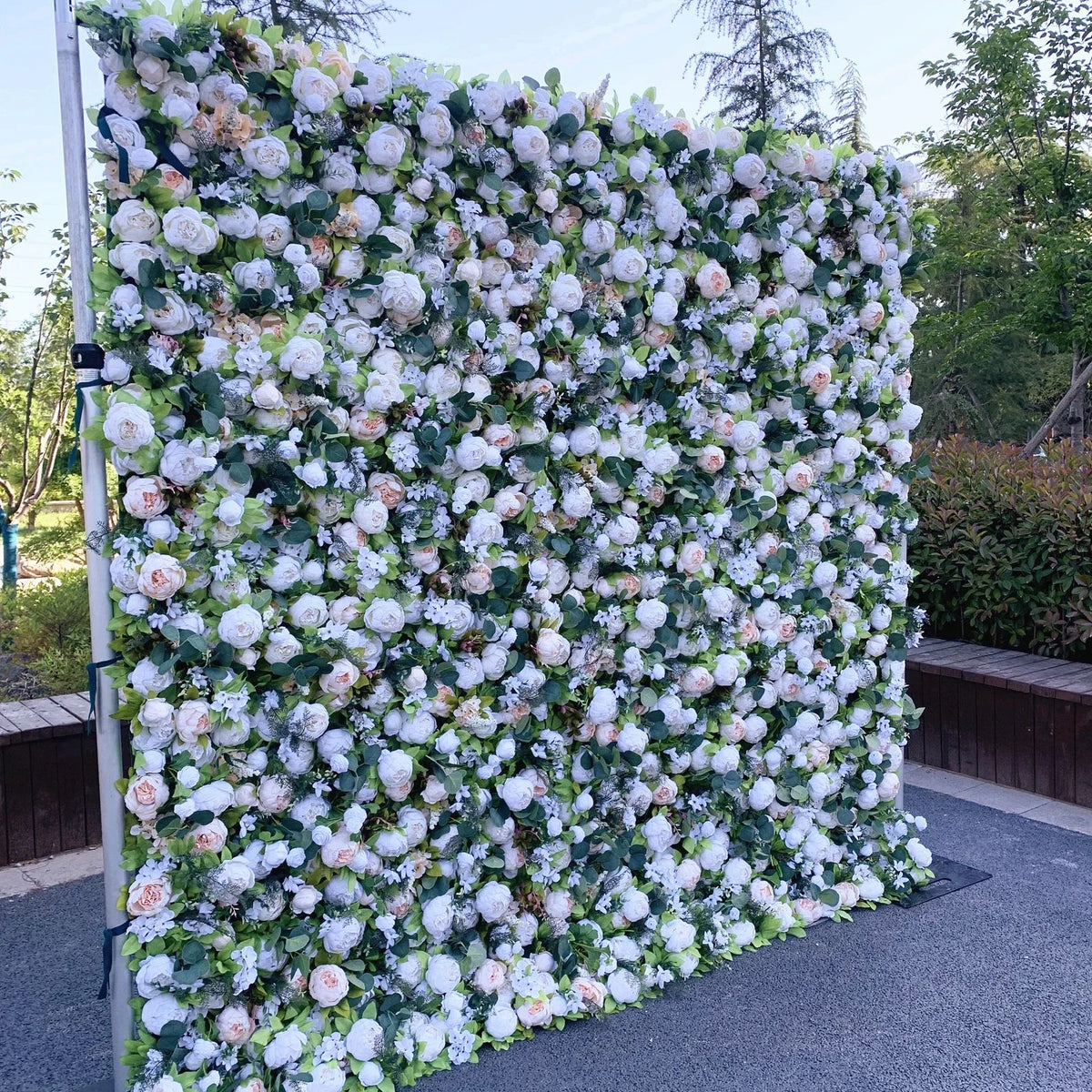 Ali Flowers Luxury White Rose Silk Leaves Flower Wall Artificial 3D Flower Wall Backdrop Roll Up Cloth ALFWL010 - Ali Flowers