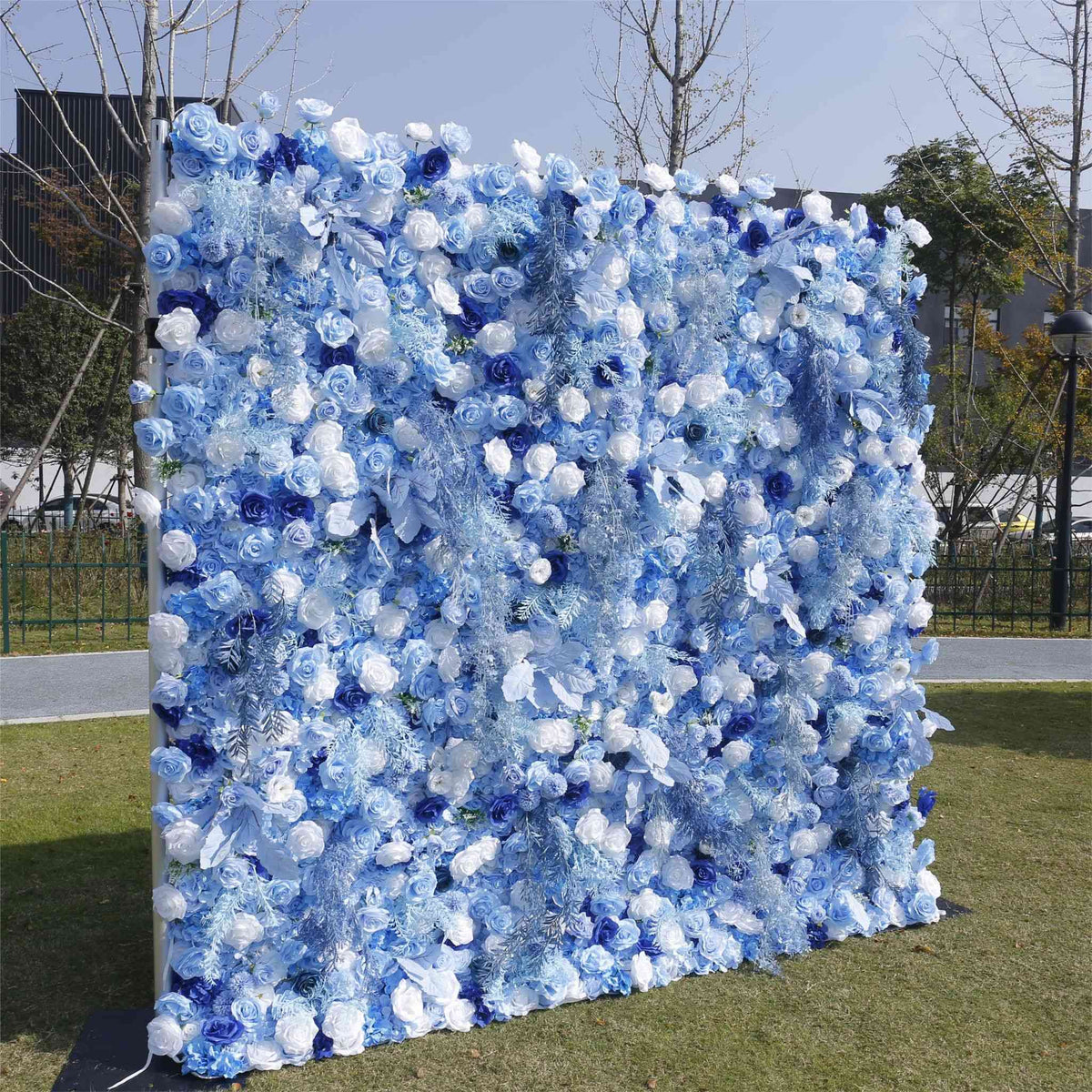 Blue Flowers with White Mist Grass 5D Artificial Floral Wall for Wedding ALFWL034 - Ali Flowers