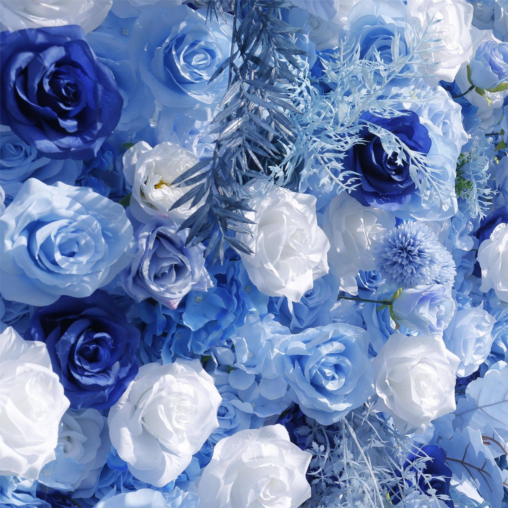 Blue Flowers with White Mist Grass 5D Artificial Floral Wall for Wedding ALFWL034 - Ali Flowers